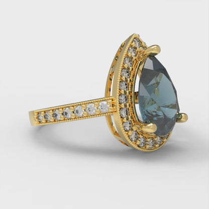 2.36 cttw Natural London Blue Topaz Hidden Halo Engagement Ring - Solid Gold (Pear Cut,10x7mm)