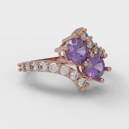 1.48 cttw Natural Amethyst Solitaire with Zirconia Simulated Diamond Accents Engagement Ring - Solid Gold (Round Cut,5mm)