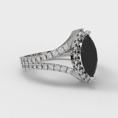 1.2 cttw Natural Onyx Hidden Halo Engagement Ring - Solid Gold (Marquise Cut,9x4.5mm)