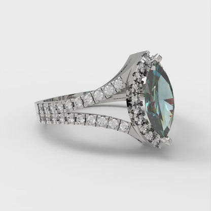 1.2 cttw Blue Moissanite Hidden Halo Engagement Ring - Solid Gold (Marquise Cut,9x4.5mm)