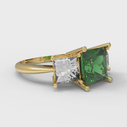 2.5 cttw Simulated Emerald Three-Stone Engagement Ring - Solid Gold (Princess Cut,6.5 mm)