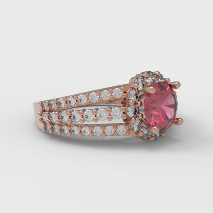 1.83 cttw Simulated Pink Tourmaline Hidden Halo Engagement Ring - Solid Gold (Round Cut,6.5mm)