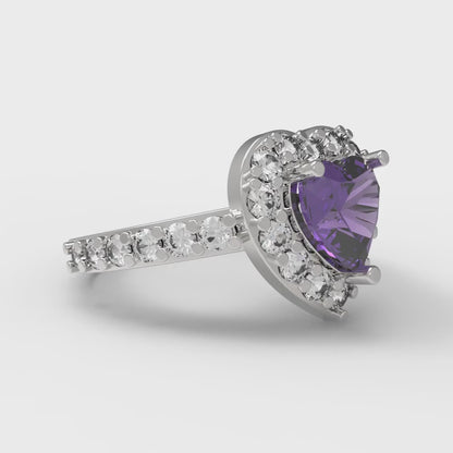 2.03 cttw Natural Amethyst Hidden Halo Engagement Ring - Solid Gold (Heart Cut,7.0mm)