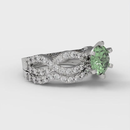 1.57 cttw Round Cut Simulated Green Diamond Bridal Set - Solid White Gold  Engagement Ring & Wedding Band