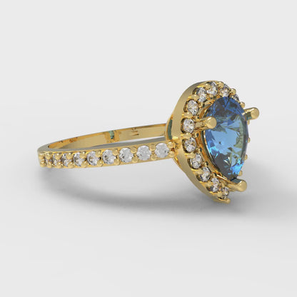 0.755 cttw Simulated Tanzanite Solitaire with Zirconia Simulated Diamond Accents Engagement Ring - Solid Gold (Pear Cut,7x5mm )