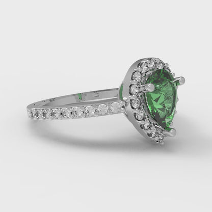 0.755 cttw Simulated Emerald Solitaire with Zirconia Simulated Diamond Accents Engagement Ring - Solid Gold (Pear Cut,7x5mm )