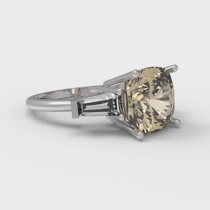 3 cttw Natural Morganite Three-Stone Engagement Ring - Solid Gold (Cushion Cut,8.0mm)