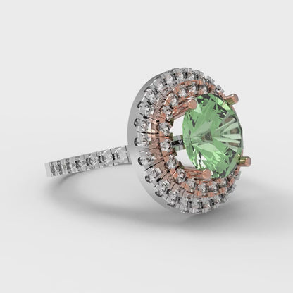 2.6 cttw Zirconia Simulated Green Diamond Hidden Halo Engagement Ring - Solid White/Rose Gold (VVS1, Round Cut,8.0mm)