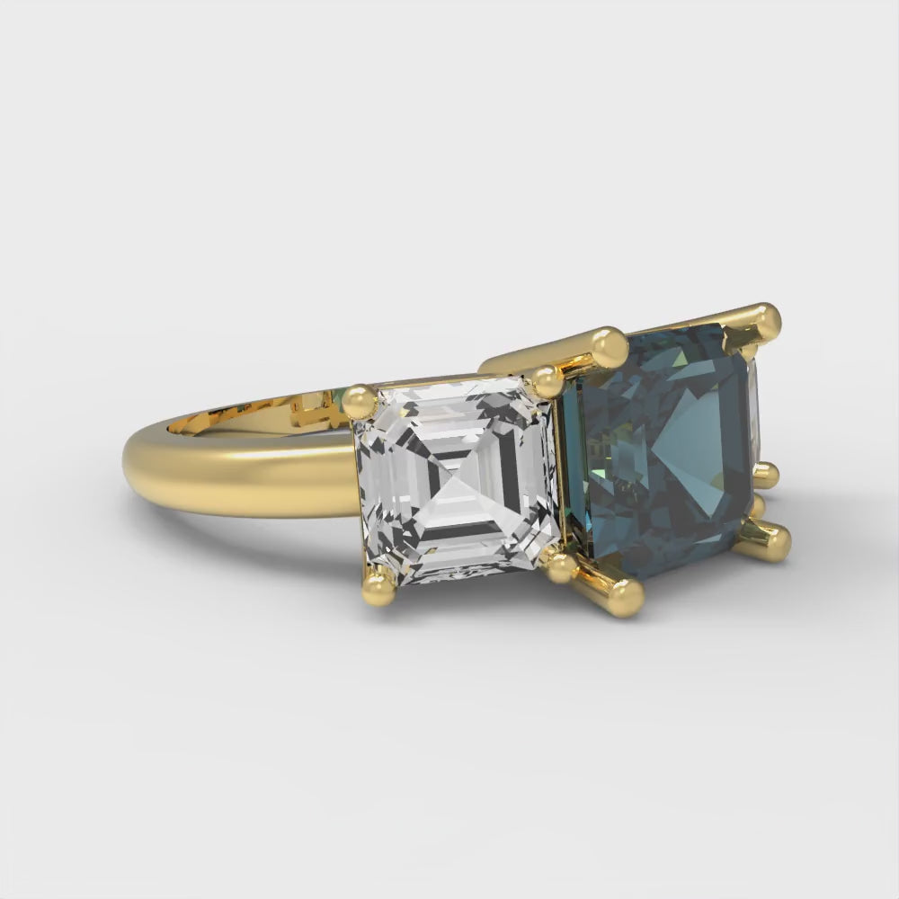 4 cttw Natural London Blue Topaz Three-Stone Engagement Ring - Solid Gold (Square Emerald Cut,7.0X7.0mm)