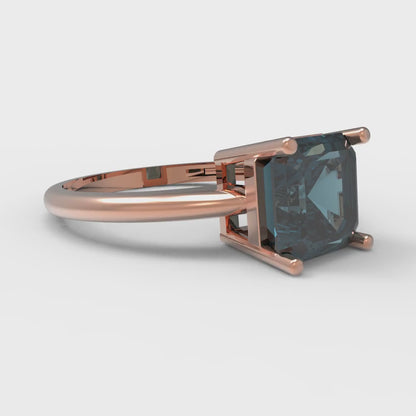 2 cttw Natural London Blue Topaz Solitaire  Engagement Ring - Solid Rose Gold (VVS1, Asscher Cut,7.0mm)