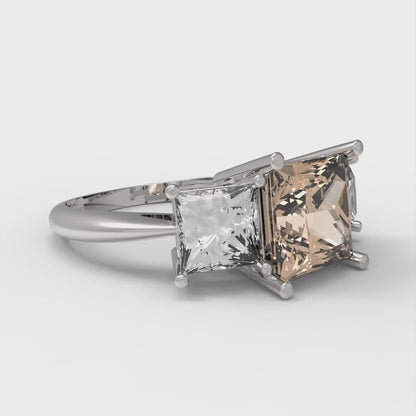 2.5 cttw Yellow Moissanite Three-Stone Engagement Ring - Solid White Gold  (VVS1, Princess Cut,6.5 mm)