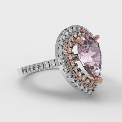 2.48 cttw Zirconia Simulated Pink Diamond Hidden Halo Engagement Ring - Solid White/Rose Gold (VVS1, Pear Cut,10X7mm )