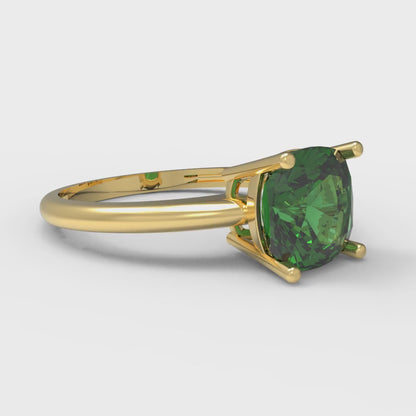 2 cttw Simulated Emerald Solitaire  Engagement Ring - Solid Yellow Gold (VVS1, Cushion Cut,7mm)