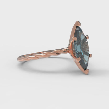2 cttw Natural London Blue Topaz Solitaire  Engagement Ring - Solid Gold (Marquise Cut,12x6mm )
