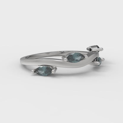 0.4 cttw Natural London Blue Topaz Marquise Cut White Gold Eternity Wedding Band