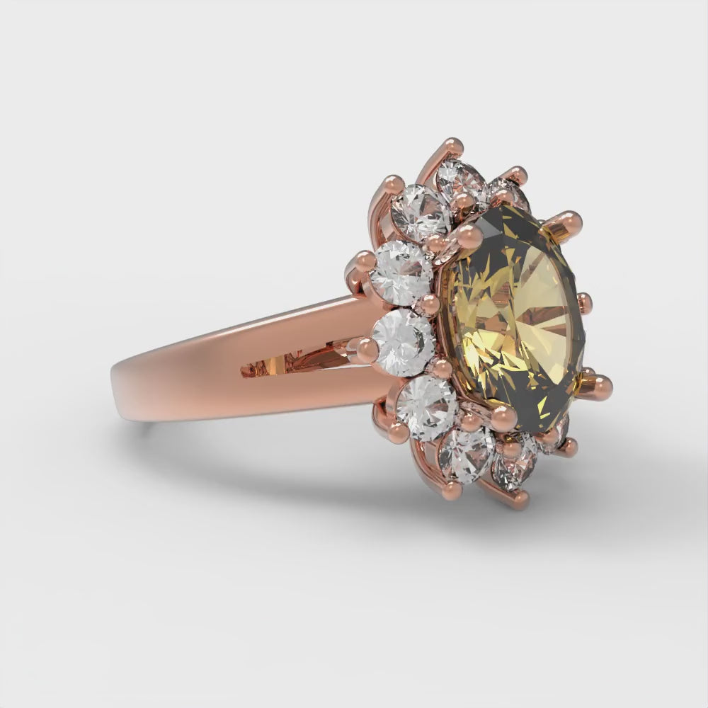 2.72 cttw Zirconia Simulated Yellow Diamond Hidden Halo Engagement Ring - Solid Gold (VVS1, Oval Cut,9x7mm)