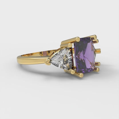 2.82 cttw Natural Amethyst Three-Stone Engagement Ring - Solid Gold (Emerald Cut,8x6mm)