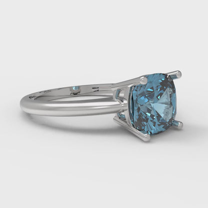2 cttw Natural Swiss Blue Topaz Solitaire  Engagement Ring - Solid White Gold (VVS1, Cushion Cut,7mm)