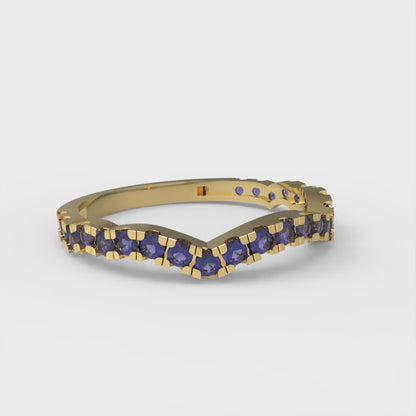 0.36 cttw Simulated Blue Sapphire Round Cut Yellow Gold Eternity Wedding Band