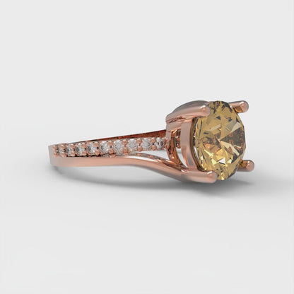 1.71 cttw Zirconia Simulated Champagne Diamond Solitaire with Zirconia Simulated Diamond Accents Engagement Ring - Solid Rose Gold (VVS1, Round Cut,7.5mm)