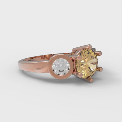 1.72 cttw Zirconia Simulated Champagne Diamond Three-Stone Engagement Ring - Solid Rose Gold (VVS1, Round Cut,6.5mm)