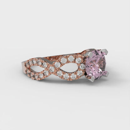 1.42 cttw Zirconia Simulated Pink Diamond Solitaire with Zirconia Simulated Diamond Accents Engagement Ring - Solid Gold (VVS1, Round Cut,6.5mm)