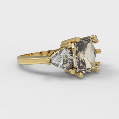 2.82 cttw Natural Morganite Three-Stone Engagement Ring - Solid Gold (Emerald Cut,8x6mm)