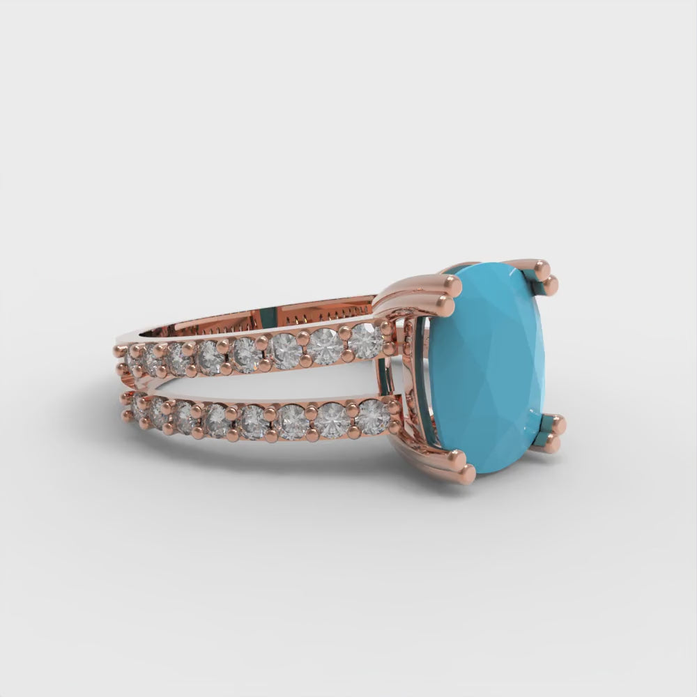 3.48 cttw Simulated Turquoise Solitaire with Zirconia Simulated Diamond Accents Engagement Ring - Solid Gold (Long Cushion Cut,9x7mm)