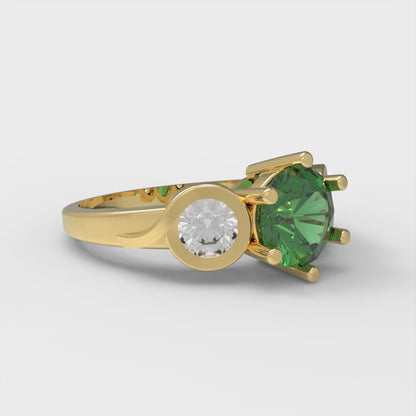 1.72 cttw Simulated Emerald Three-Stone Engagement Ring - Solid Gold (Round Cut,6.5mm)