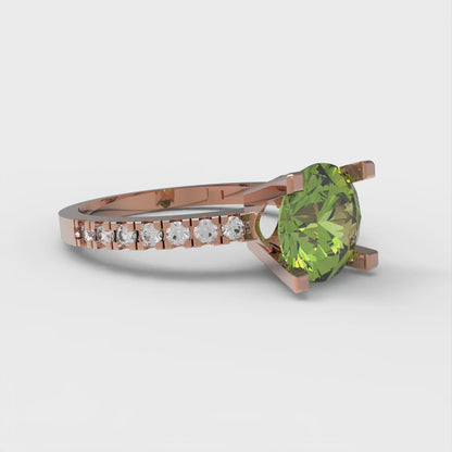 1.71 cttw Natural Peridot Solitaire with Zirconia Simulated Diamond Accents Engagement Ring - Solid Rose Gold (VVS1, Round Cut,7.5mm)