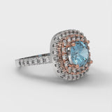 1.75 ct Brilliant Round Cut Blue Simulated Diamond Stone White/Rose Gold Halo Solitaire with Accents Ring