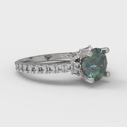 1.465 cttw Blue Moissanite Solitaire with Zirconia Simulated Diamond Accents Engagement Ring - Solid Gold (Round Cut,6.5mm)