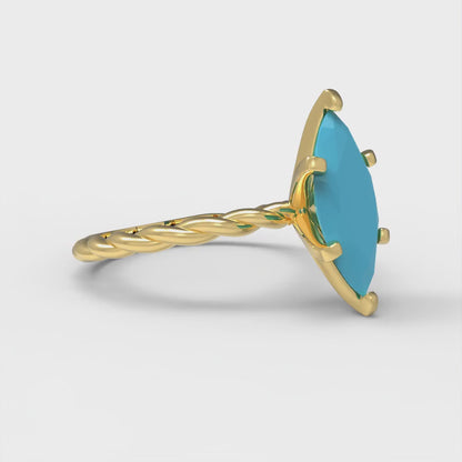 2 cttw Simulated Turquoise Solitaire  Engagement Ring - Solid Gold (Marquise Cut,12x6mm )
