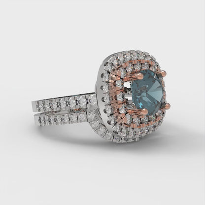 1.7825 cttw Round Cut Natural London Blue Topaz Bridal Set - Solid White/Rose Gold Engagement Ring & Wedding Band