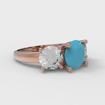 3 cttw Simulated Turquoise Three-Stone Engagement Ring - Solid Gold (Round Cut,7.5mm)