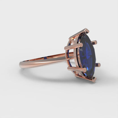 1.5 cttw Simulated Blue Sapphire Solitaire  Engagement Ring - Solid Gold (Marquise Cut ,11x5.5mm)