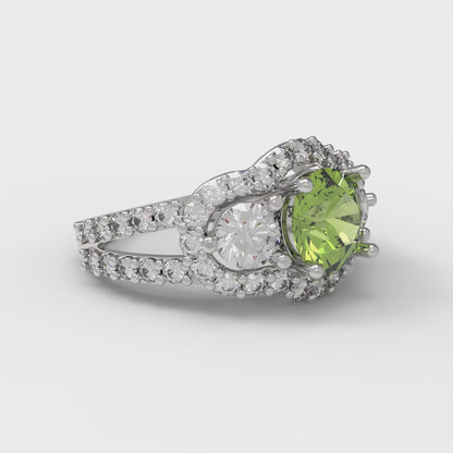2.16 cttw Natural Peridot Three-Stone Engagement Ring - Solid White Gold (VVS1, Round Cut,6.5mm)