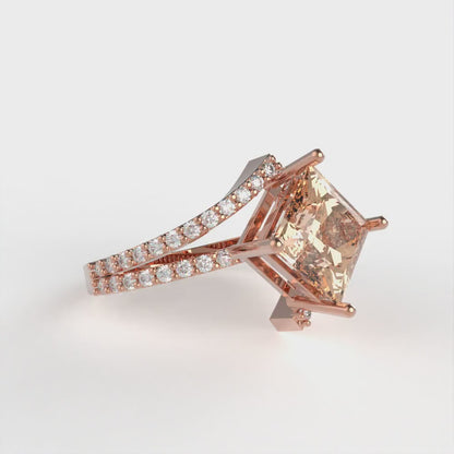 2.3075 cttw Yellow Moissanite Solitaire with Zirconia Simulated Diamond Accents Engagement Ring - Solid Rose Gold (VVS1, Princess Cut,7.0mm)