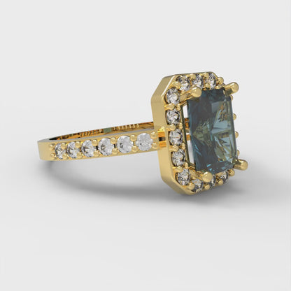 2.16 cttw Emerald Cut Natural London Blue Topaz Bridal Set - Solid Yellow Gold Engagement Ring & Wedding Band