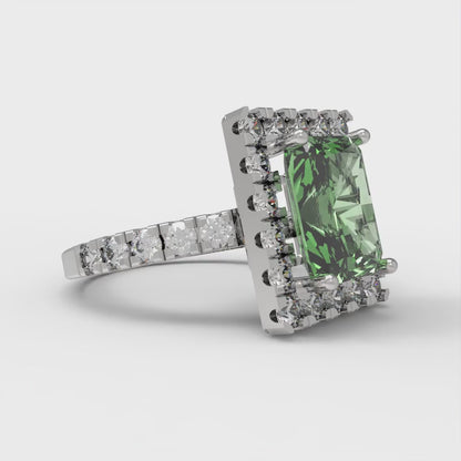 3.84 cttw Zirconia Simulated Green Diamond Hidden Halo Engagement Ring - Solid Gold (VVS1, Emerald Cut,9x7mm)
