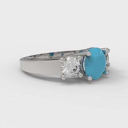1.5 cttw Simulated Turquoise Three-Stone Engagement Ring - Solid Gold (Round Cut,6.5mm)