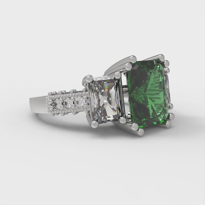 4.27 cttw Simulated Emerald Three-Stone Engagement Ring - Solid Gold (Emerald Cut,9x7mm)