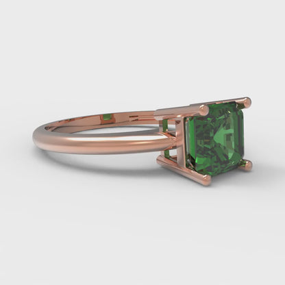 1 cttw Simulated Emerald Solitaire  Engagement Ring - Solid Gold (Asscher Cut,6mm)