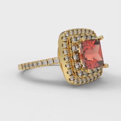 2.07 cttw Zirconia Simulated Red Diamond Hidden Halo Engagement Ring - Solid Yellow Gold (VVS1, Princess Cut,6.5mm)