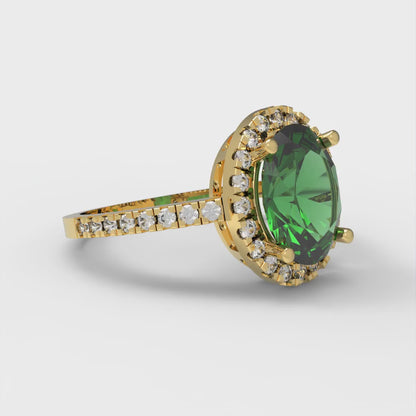 2.27 cttw Simulated Emerald Solitaire with Zirconia Simulated Diamond Accents Engagement Ring - Solid Gold (Oval Cut,9X7mm)