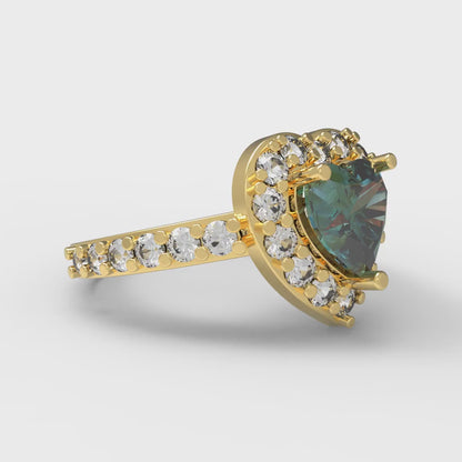 2.03 cttw Blue Moissanite Hidden Halo Engagement Ring - Solid Gold (Heart Cut,7.0mm)