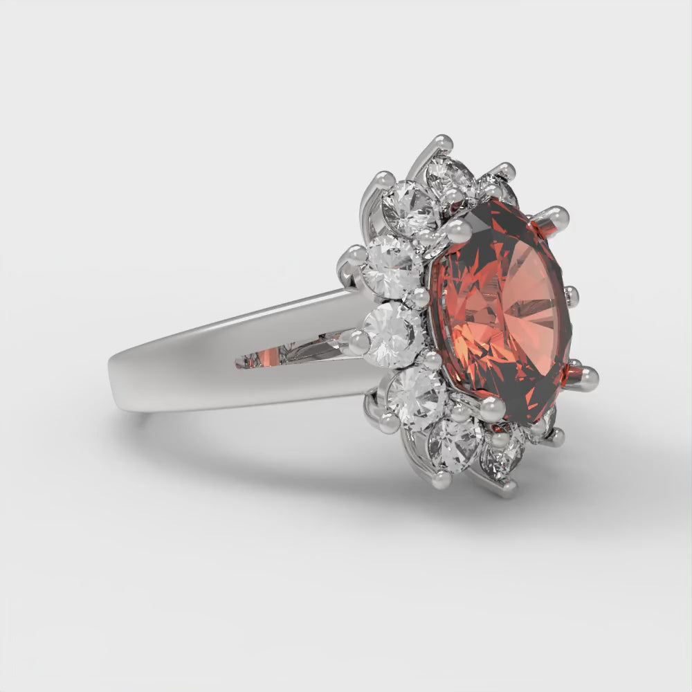 2.72 cttw Zirconia Simulated Red Diamond Hidden Halo Engagement Ring - Solid Gold (VVS1, Oval Cut,9x7mm)