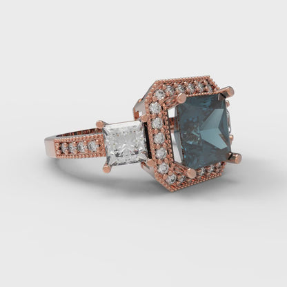 3.005 cttw Natural London Blue Topaz Three-Stone Engagement Ring - Solid Gold (Princess Cut,7.0mm)