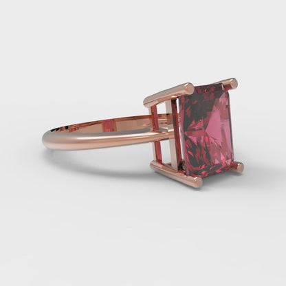 2.5 cttw Simulated Pink Tourmaline Solitaire  Engagement Ring - Solid Rose Gold (VVS1, Radiant Cut,8.5x6.5mm)