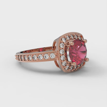 1.335 cttw Natural Garnet Solitaire with Zirconia Simulated Diamond Accents Engagement Ring - Solid Gold (Round Cut,6.5mm)